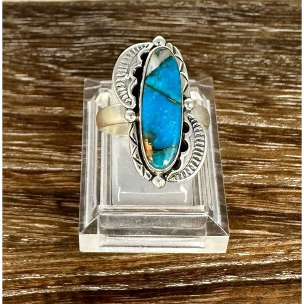 Native Southwest Style Sterling Silver Ice Blue Dahlia Ring Sz 8